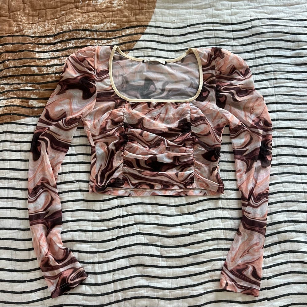 Sheer long sleeve natural marble pattern top Size L